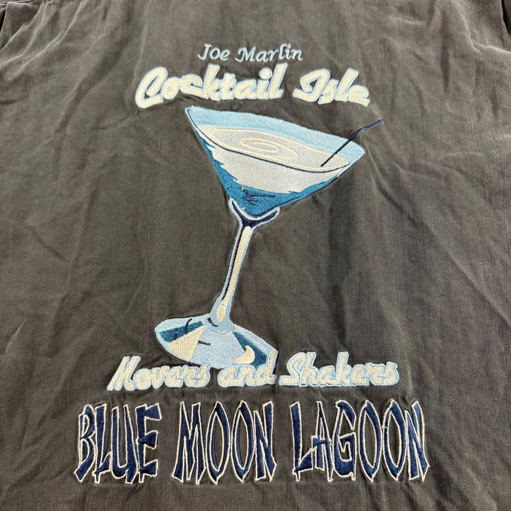 Joe Marlin Silk Button Up Shirt Mens XXL Gray Cocktail Isle Blue‎ Moon Lagoon